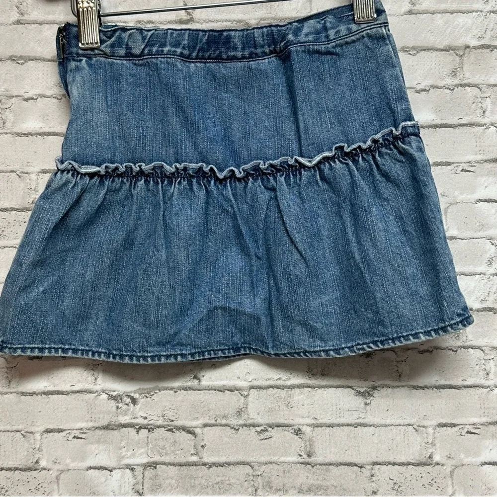 Gymboree Girls Size 5 Denim Skirt Ruffles Embroidered Side Zip